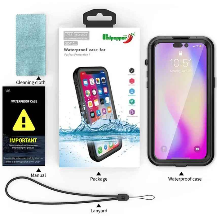 Techplus waterproof and shockproof clear case for iPhone 15, providing durable protection with a transparent design.