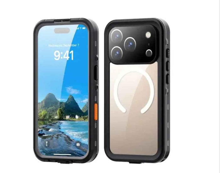 Clear waterproof and shockproof case for iPhone 17 Pro Max by techplus, providing durable protection with transparent design.
