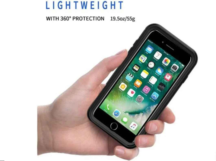 Techplus waterproof and shockproof iPhone 8 Plus case showing durable, protective design with clear front for screen visibility.