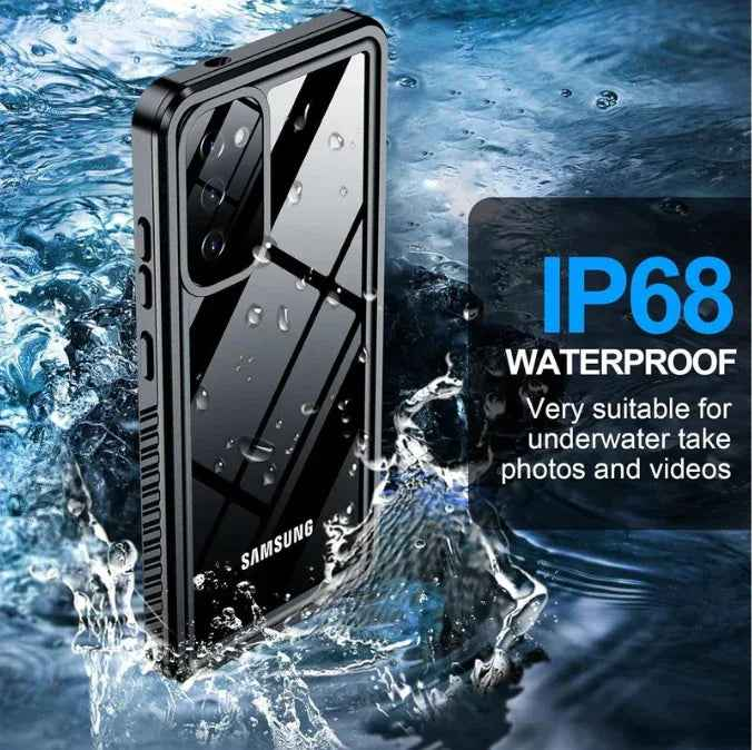 Techplus waterproof and shockproof phone case for Samsung Galaxy S20 Plus, showing durable, protective design with clear rugged edges.