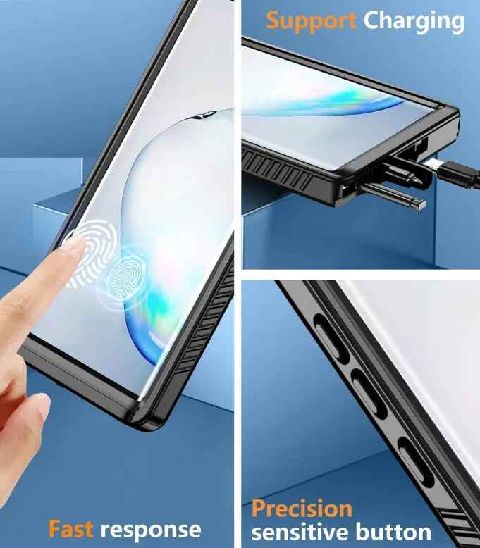 Techplus waterproof and shockproof phone case for Samsung Galaxy S20 Plus, showing the durable, protective design with clear and rugged features.