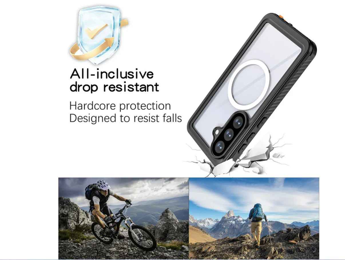 Techplus waterproof and shockproof clear case for Samsung Galaxy S26 Plus, showing durable protective cover with precise cutouts.