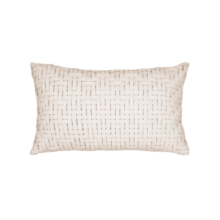 A rectangular woven throw pillow in a light cream or off-white color, featuring a textured basketweave pattern, shown against a plain white background.