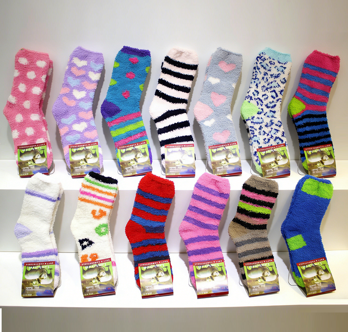 Pair of soft, warm fleece socks in assorted colors, displayed in a bulk pack of 60 pairs from dealonline.co.nz.