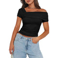 Black women's off-shoulder blouse from Stylish 3Sixty5, stylish top with a glow design, perfect for casual or dressy occasions.