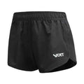 Black women's high-waist quick-dry running shorts by Mead's Supply & Equipment Outfitters, loose fit athletic shorts for fitness and yoga.