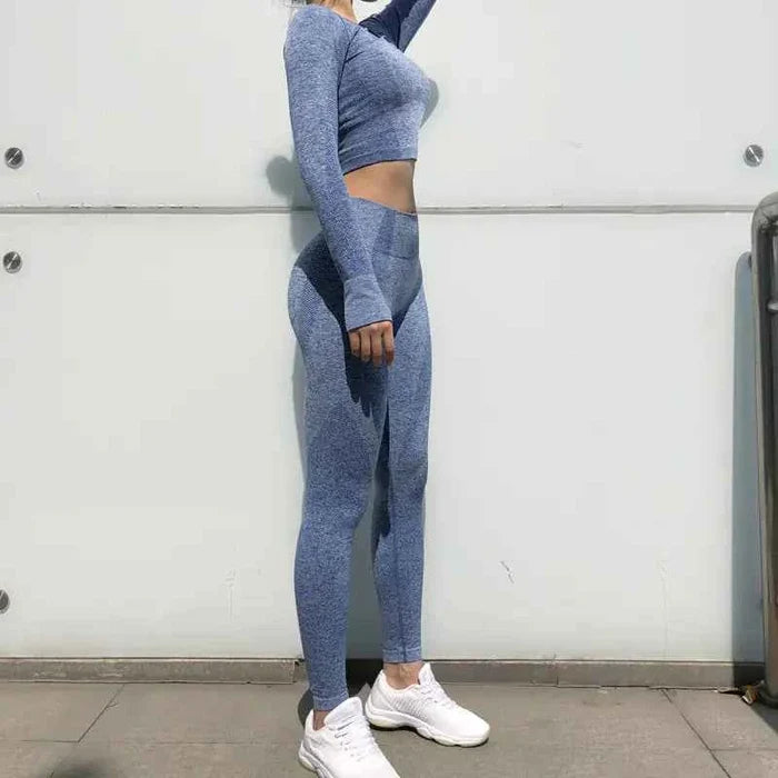 Women's quick-dry yoga pants training set by Mead's Supply & Equipment Outfitters, featuring breathable dark grey activewear for workouts.