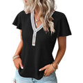 Black women's soft waffle texture T-shirt from Stylish 3Sixty5, casual tops with cozy, breathable fabric and relaxed fit.
