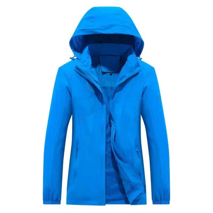 Women's windproof sports jacket by Mead's Supply & Equipment Outfitters in moon blue, lightweight autumn outdoor windbreaker.